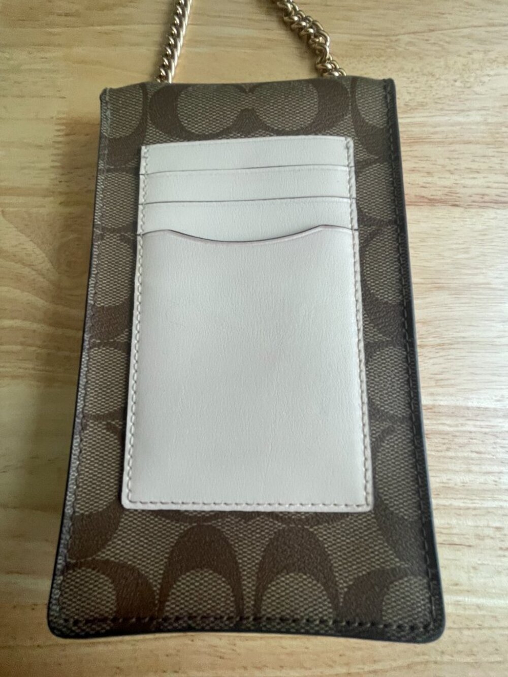 Coach Signature Phone Crossbody Wallet Chain Strap Brown Khaki PVC - Picture 5 of 14